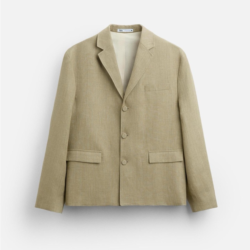 COTTON -LINEN Suit Jacket US42 Khaki
